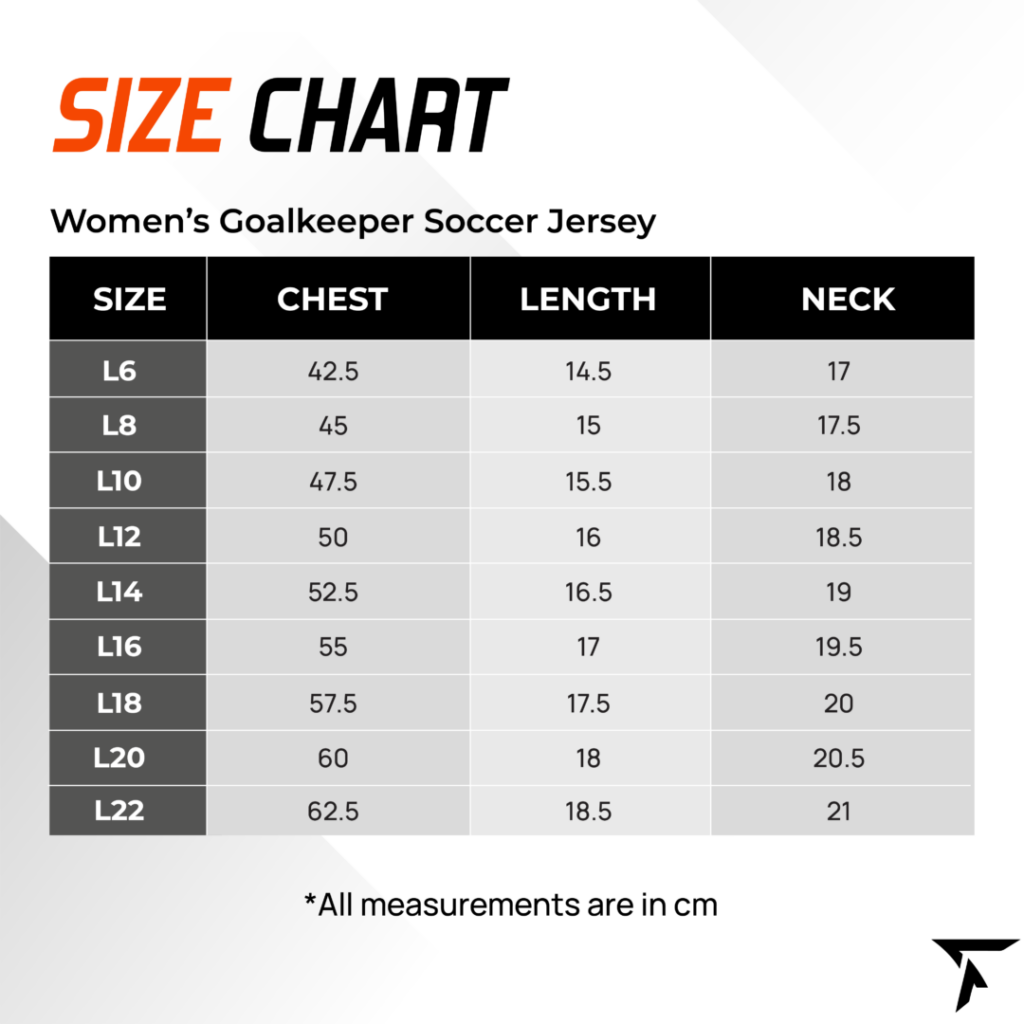 Women's Goalkeeper Soccer Jersey_Size Chart