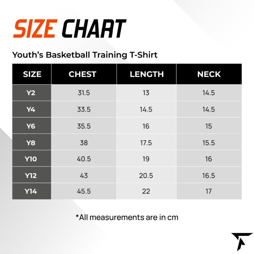 Size for Youth's Basketball Training T Shirt