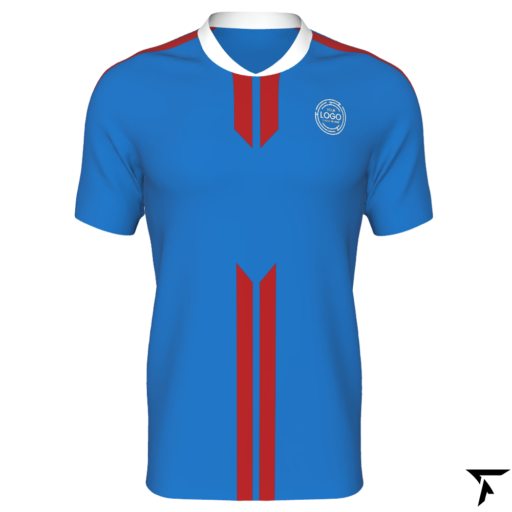 Customisable Soccer Jerseys - Blue with Red Stripes