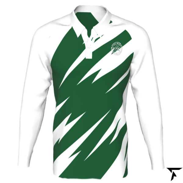 Women Long Sleeve Polo Shirt - Green and White