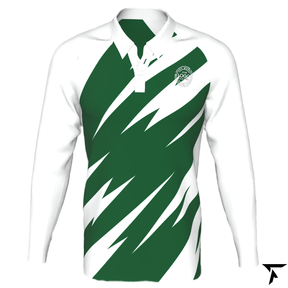 Women Long Sleeve Polo Shirt - Green and White