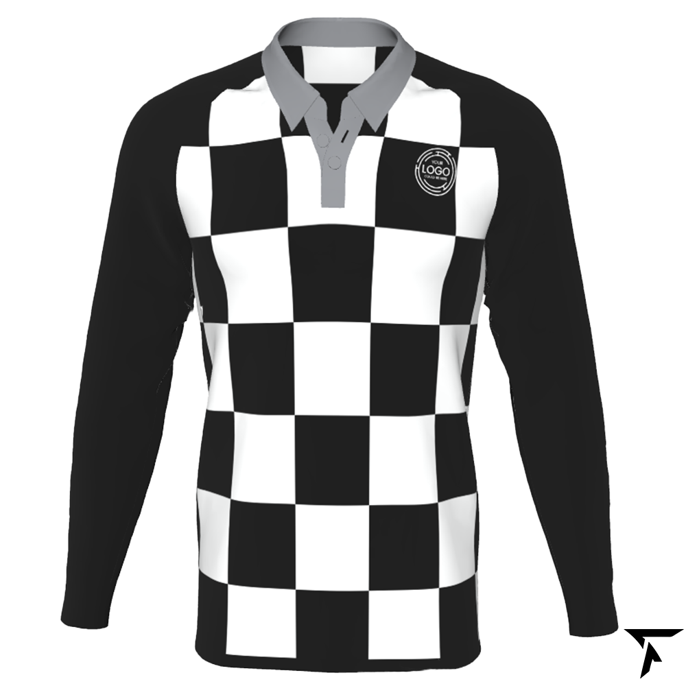 Women Long Sleeve Polo Shirt - Black and White