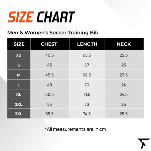 Size Chart for Soccer Training Bib