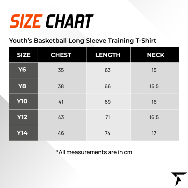 long sleeve shirts for basketball size chart