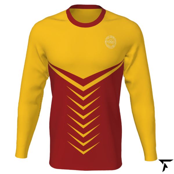 Men's Custom Soccer Long Sleeve Training Shirt - Red and Gold