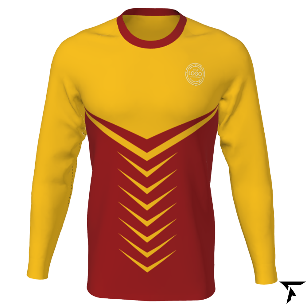 Men's Custom Soccer Long Sleeve Training Shirt - Red and Gold