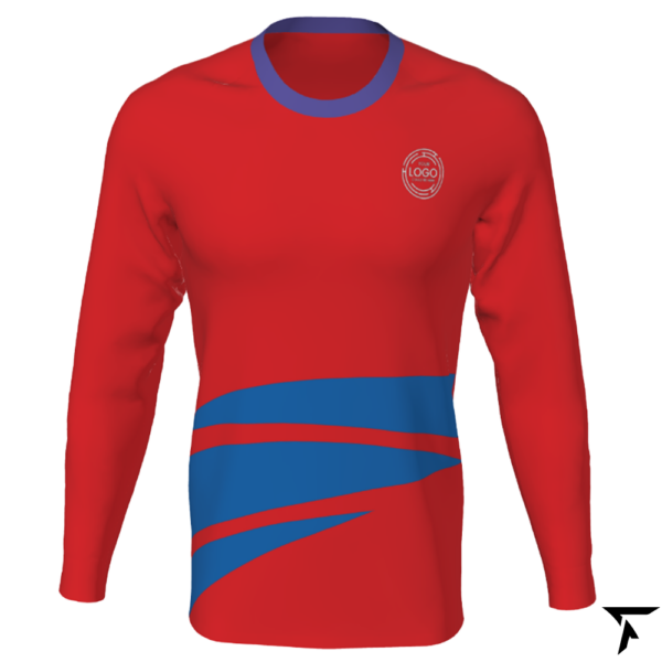 Youth Custom Soccer Long Sleeve Training Shirt - Red and Blue