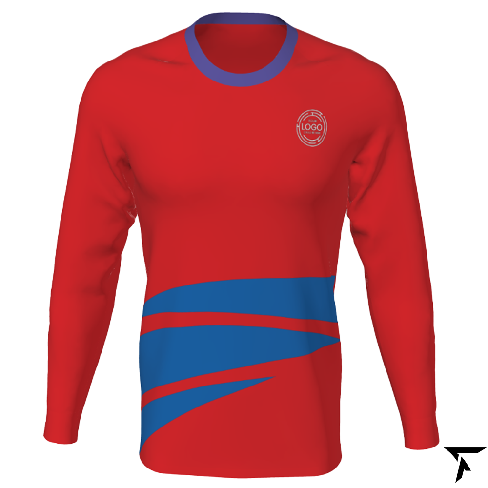 Youth Custom Soccer Long Sleeve Training Shirt - Red and Blue