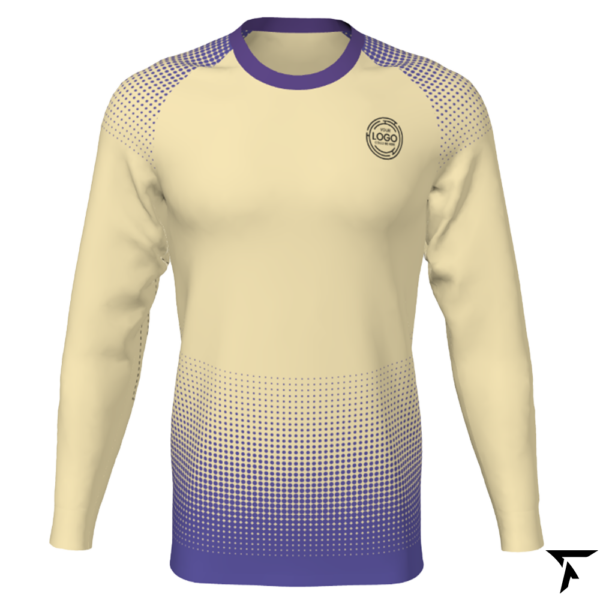 Youth Custom Soccer Long Sleeve Training Shirt - Off White and Blue