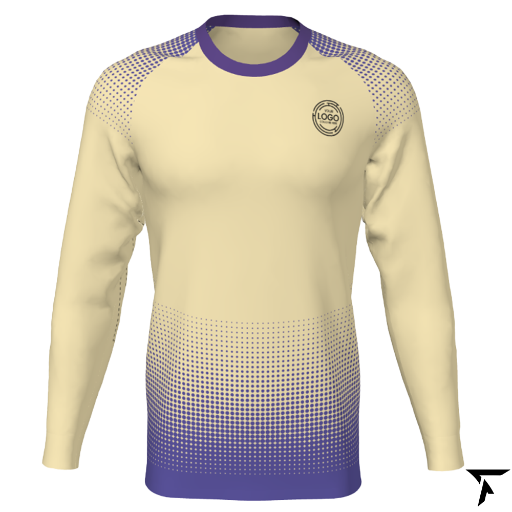 Youth Custom Soccer Long Sleeve Training Shirt - Off White and Blue
