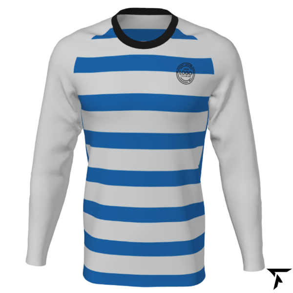 Youth Custom Soccer Long Sleeve Training Shirt - Blue and Off White