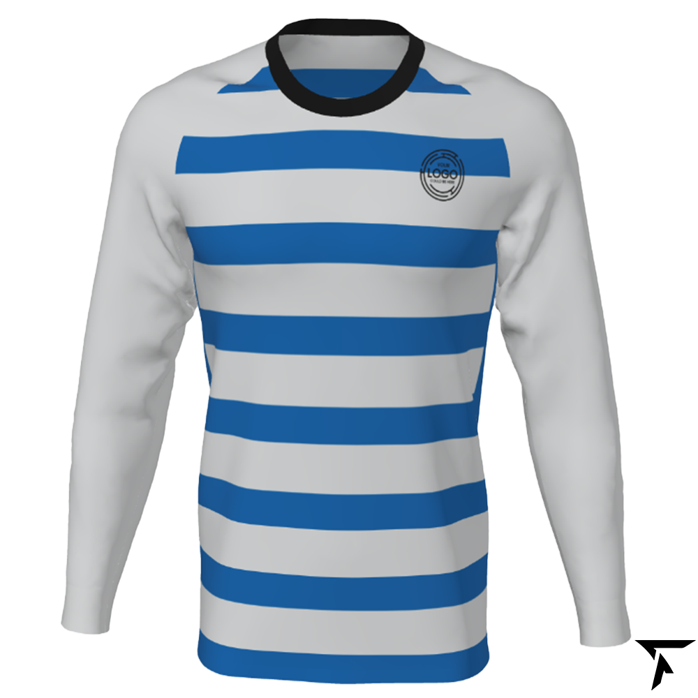 Youth Custom Soccer Long Sleeve Training Shirt - Blue and Off White