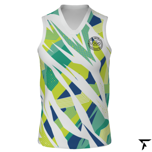 Youth Basketball Jersey - White, Green and Blue