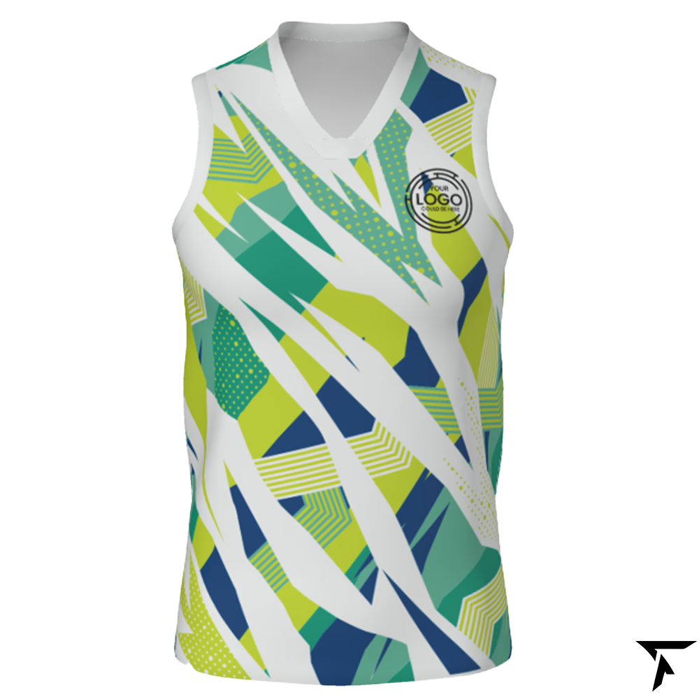 Youth Basketball Jersey - White, Green and Blue